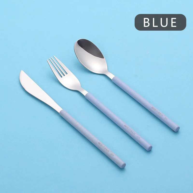Blue WORTHBUY 304 столовые приборы из нержавеющей стали с ручкой из пшеничной соломы, кухонный нож, столовая вилка, набор для пикника, столовый набор - Цвет: Blue