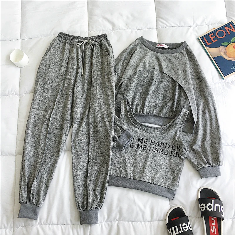 Женский модный Повседневный Спортивный комплект из 3 предметов осенне зимний