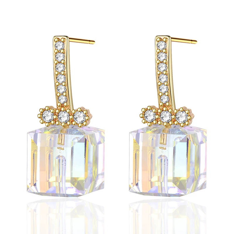 

New Fashion Square Cubic Austrian Crystal Drop Earrings for Women Gold Silver Color Big AAA Zirconia Earrings Fine Jewelry Gifts