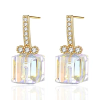 new fashion square cubic austrian crystal drop earrings for women gold silver color big aaa zirconia earrings fine jewelry gifts