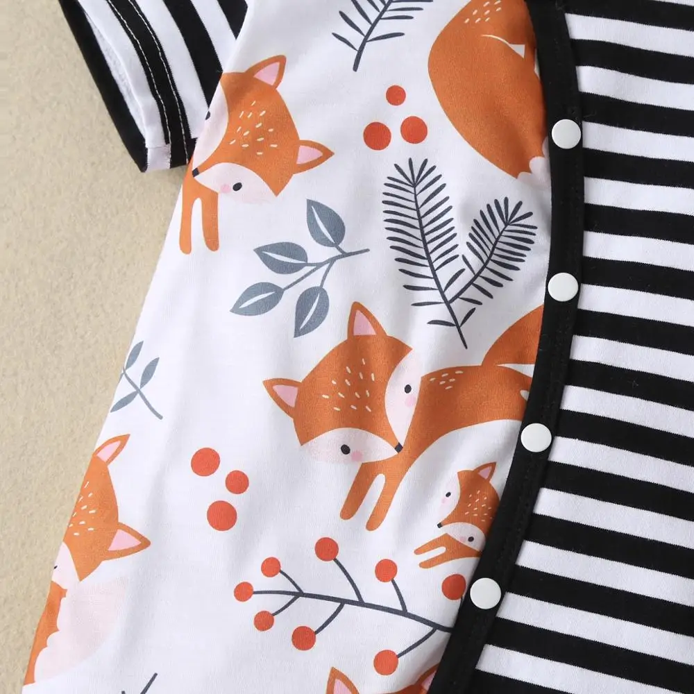 

PatPat 2021 New Summer and Spring Baby Adorable Fox Allover Striped Bodysuit One Pieces Short Sleeveless