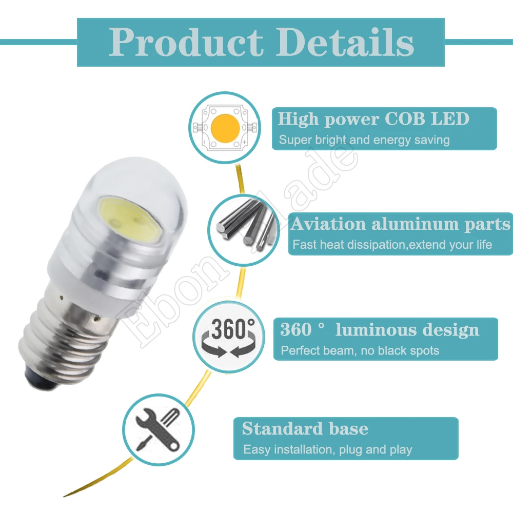 Фото 2PCS LED Torch Lights Bulb  6V DC 2 Watt 2W E10 1447 Screw Mini Led Bulbs 6000K White Replacement Flashlight Bulb Work Lamp №5