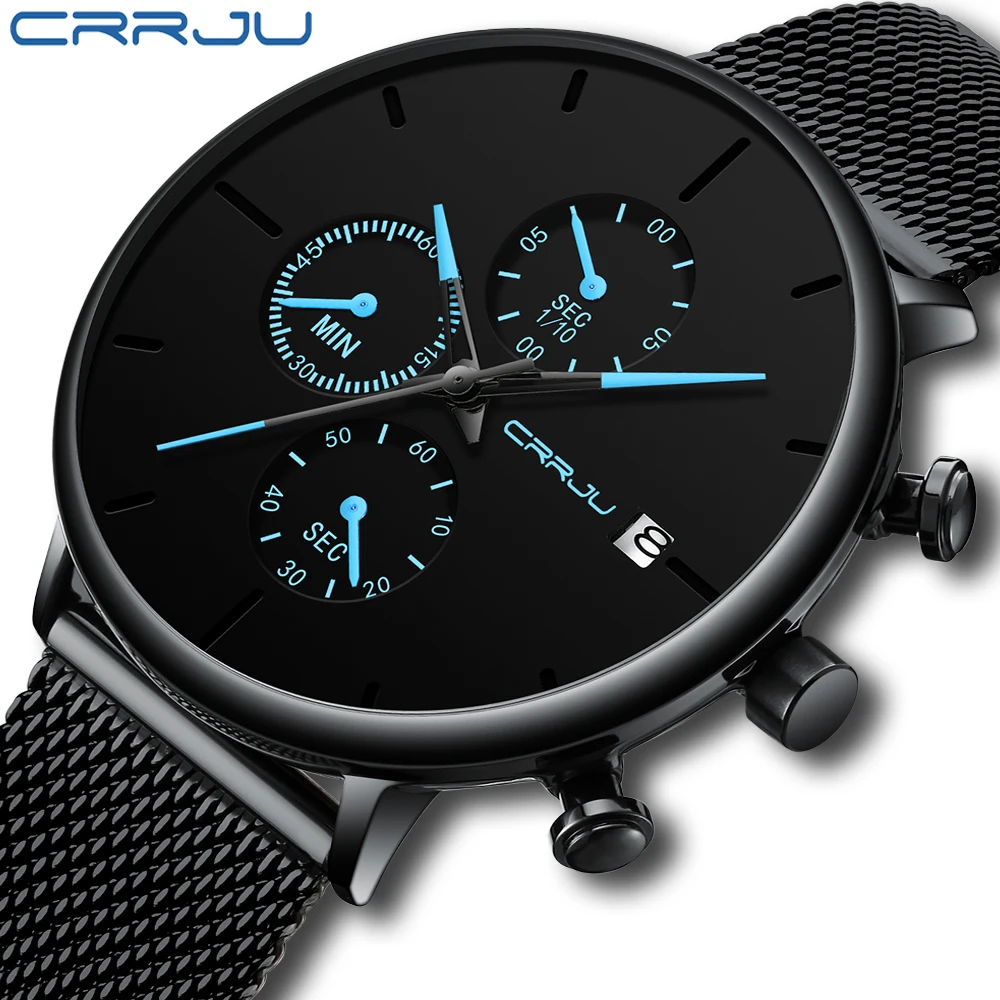 

CRRJU Fashion Watch Men Waterproof Slim Mesh Strap Minimalist Wrist Watches For Men Quartz Sports Watch Clock Relogio Masculino