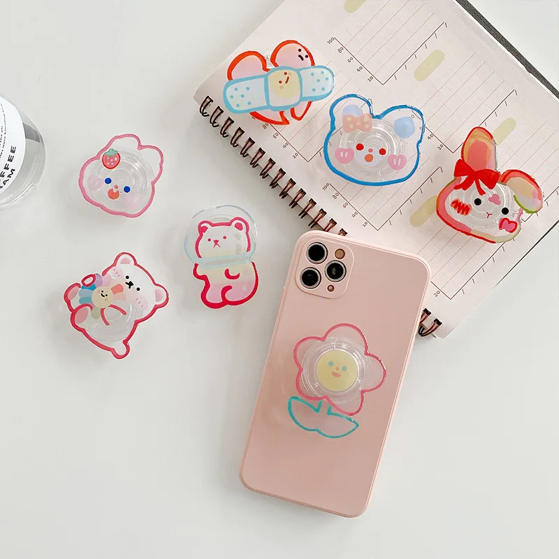 Прозрачный кронштейн для телефона в Корейском стиле с подкладкой виде медведя