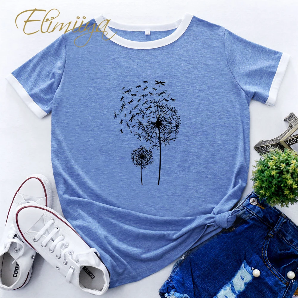 

Elimiiya Fashion Print T-shirts Women Summer 2021 Graphic Tees Basic Shirts For Woman Tshirts Loose O Neck Harajuku Tops