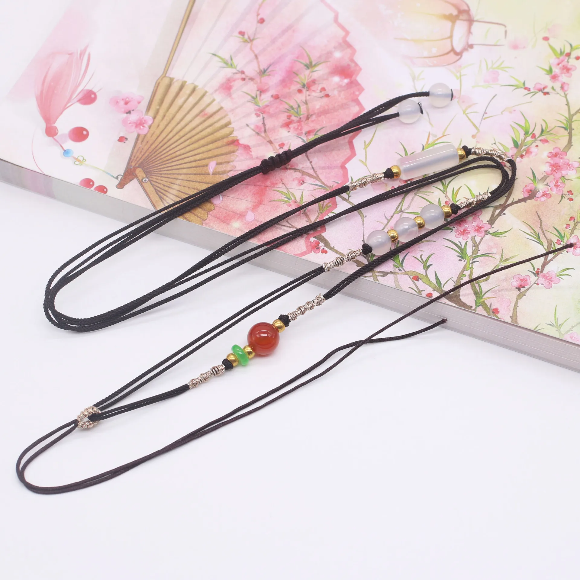 5Pcs/Lot Hand-woven  jade agate pendant lanyard mambo rope sweater chain lanyard homemade jewelry DIY materials adjustable