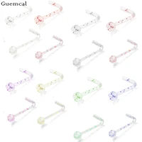 guemcal 1pcs glittery pink nose nails l shaped ball flat nose nail piercing accessories body piercing fashion jewelry