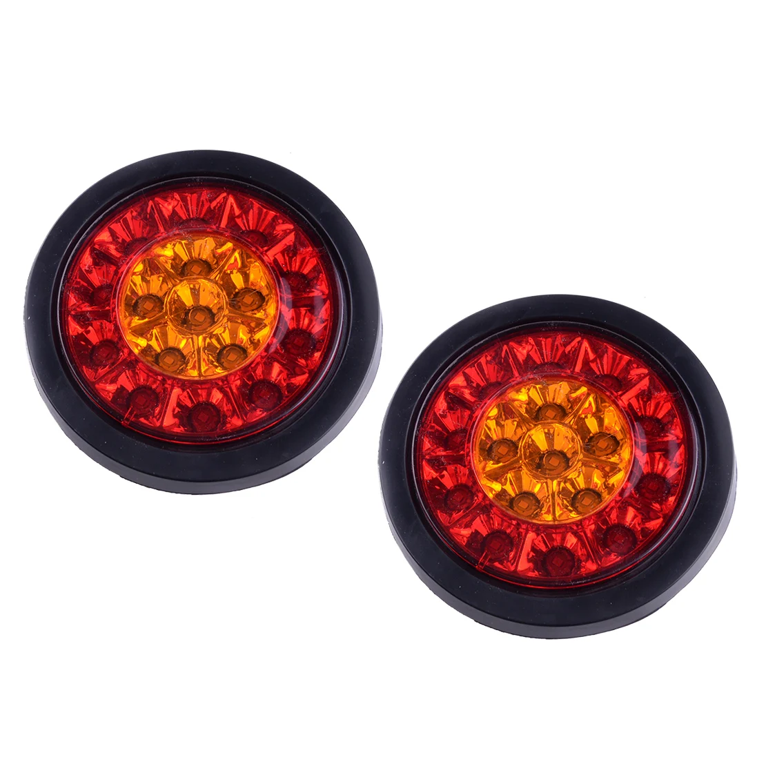 

Universal 2Pcs 12V Round Red & Amber 16 LED Tail Stop Brake Turn Signal Lights for Cars Trucks Boats Buses Caravans Trailers