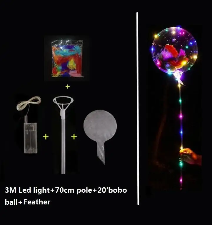 Globo de helio transparente LED con pegatinas, 24 pulgadas, brillante, plumas, para decoraci&oacute;n del Festival-4