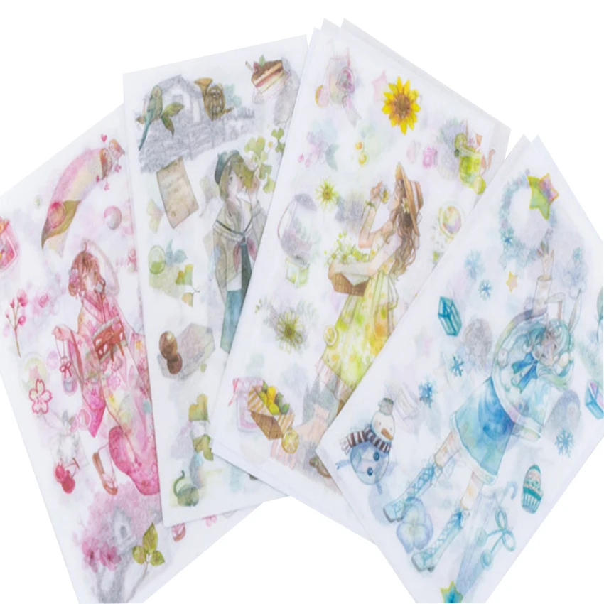 4 листа/уп идиллический эльф на четыре сезона для девочек и Бумага Стикеры выбор