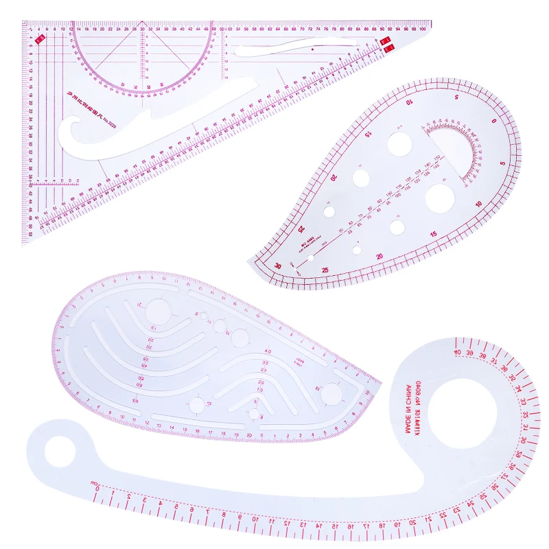 

KAOBUY 4pcs/set Metric Ruler Set Sewing Ruler Set French Curve Pattern Grading Ruler Dressmaking Drawing Drafting