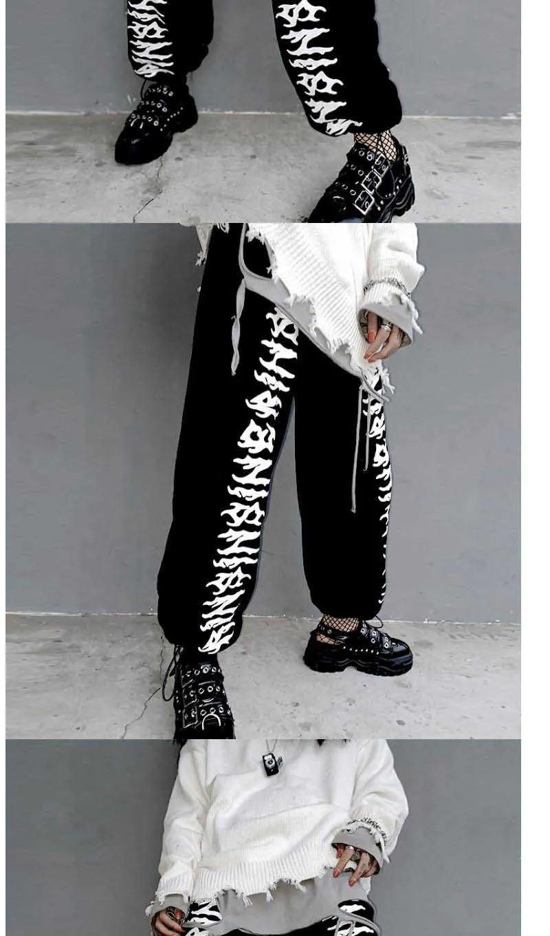 

NiceMix high waist pants straight pockets print elastic waist streetwear style autumn new full length ins loose Capris Women's C