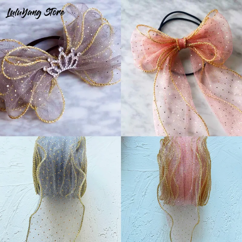 20 метров Проводная марля ленты из органзы с золотой серебряной блестящей вуалью