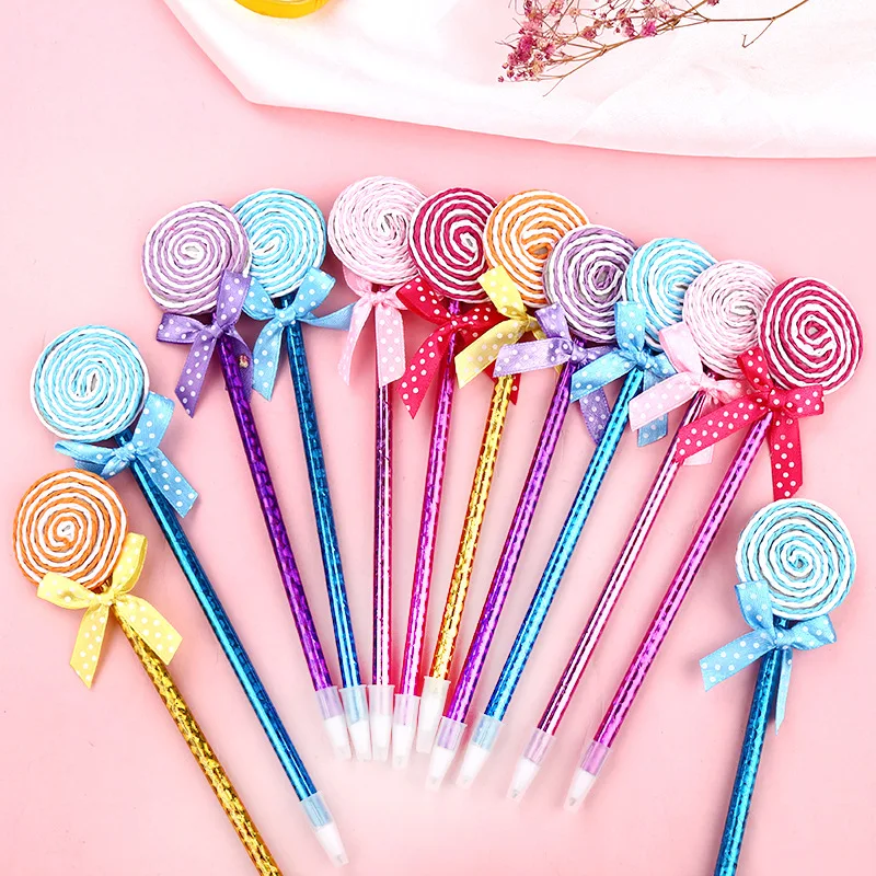 24PCs Ballpoint Pens Set Lollipop Plastic Ball-Pen Creative Learning Stationery Office Personalized Pens Small Gifts Wholesale