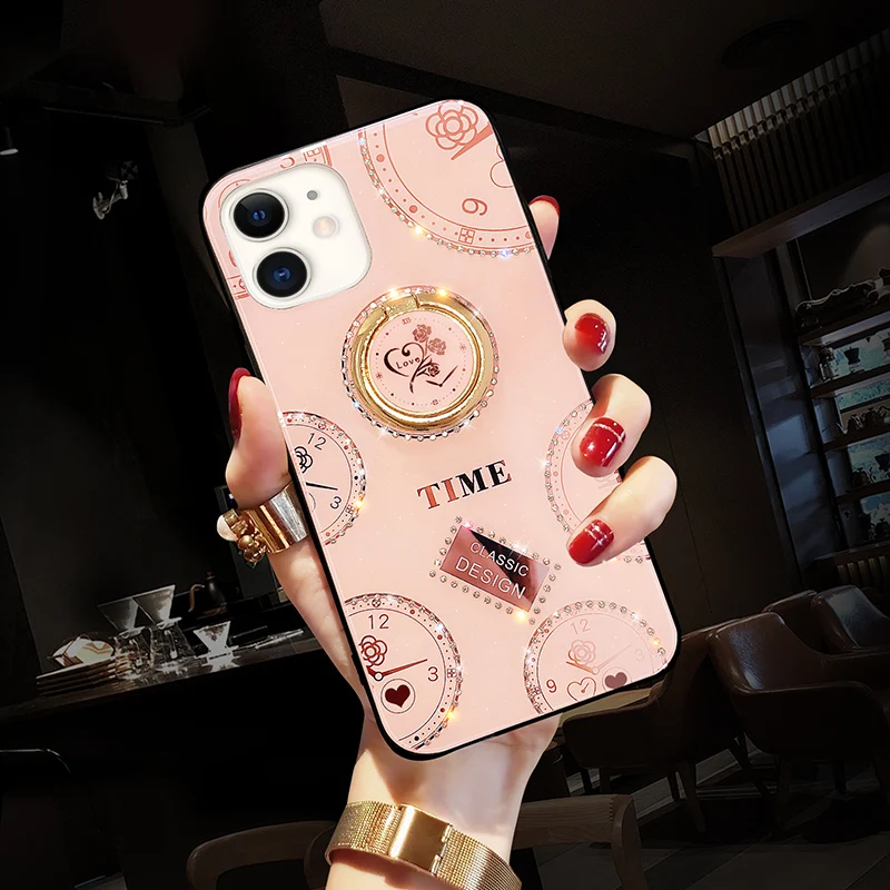 

Luxury Glitter Crystal Ring Stand Case For iPhone 13 12 11 Pro X XR XS MAX 7 8 SE2 Samsung S20 S21 S22 Plus Note 20 Ultra cover