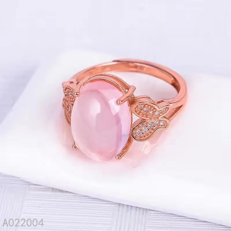 

KJJEAXCMY Fine Jewelry 925 Sterling Silver Natural Rose Quartz Hibiscus Stone New Female Woman Ring Marry Party Birthday Gift