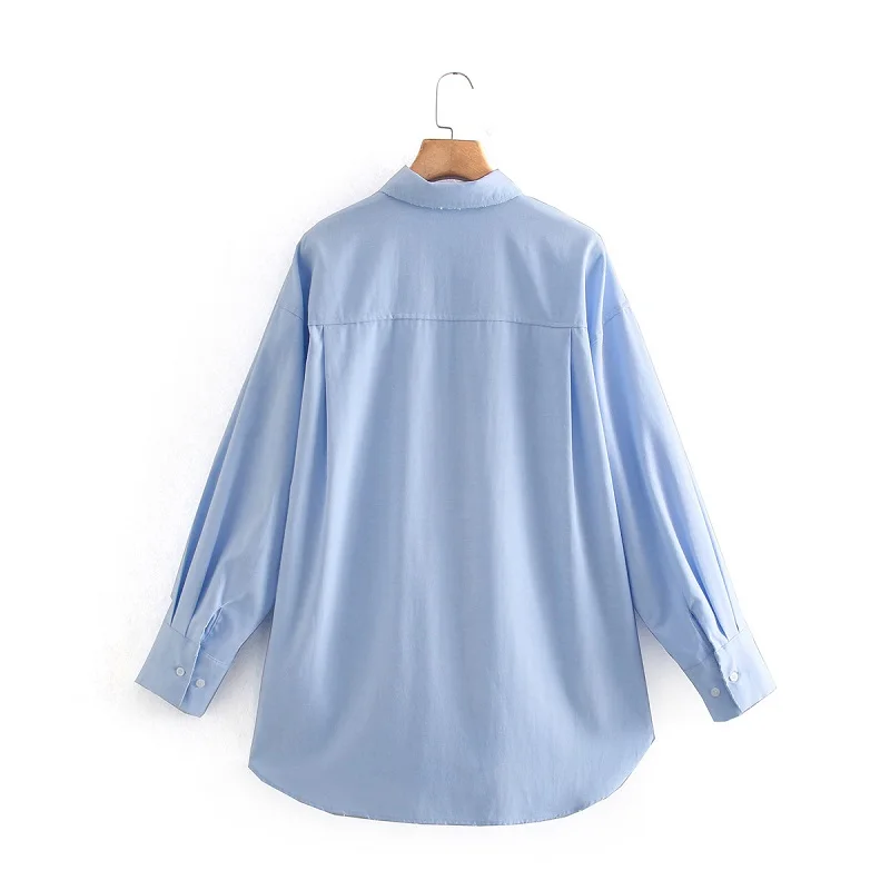 

Toppies 2021 Casual Blue Shirts Oversize Boyfriend Shirts Women Long Sleeve Female Tops Ripped Blouses