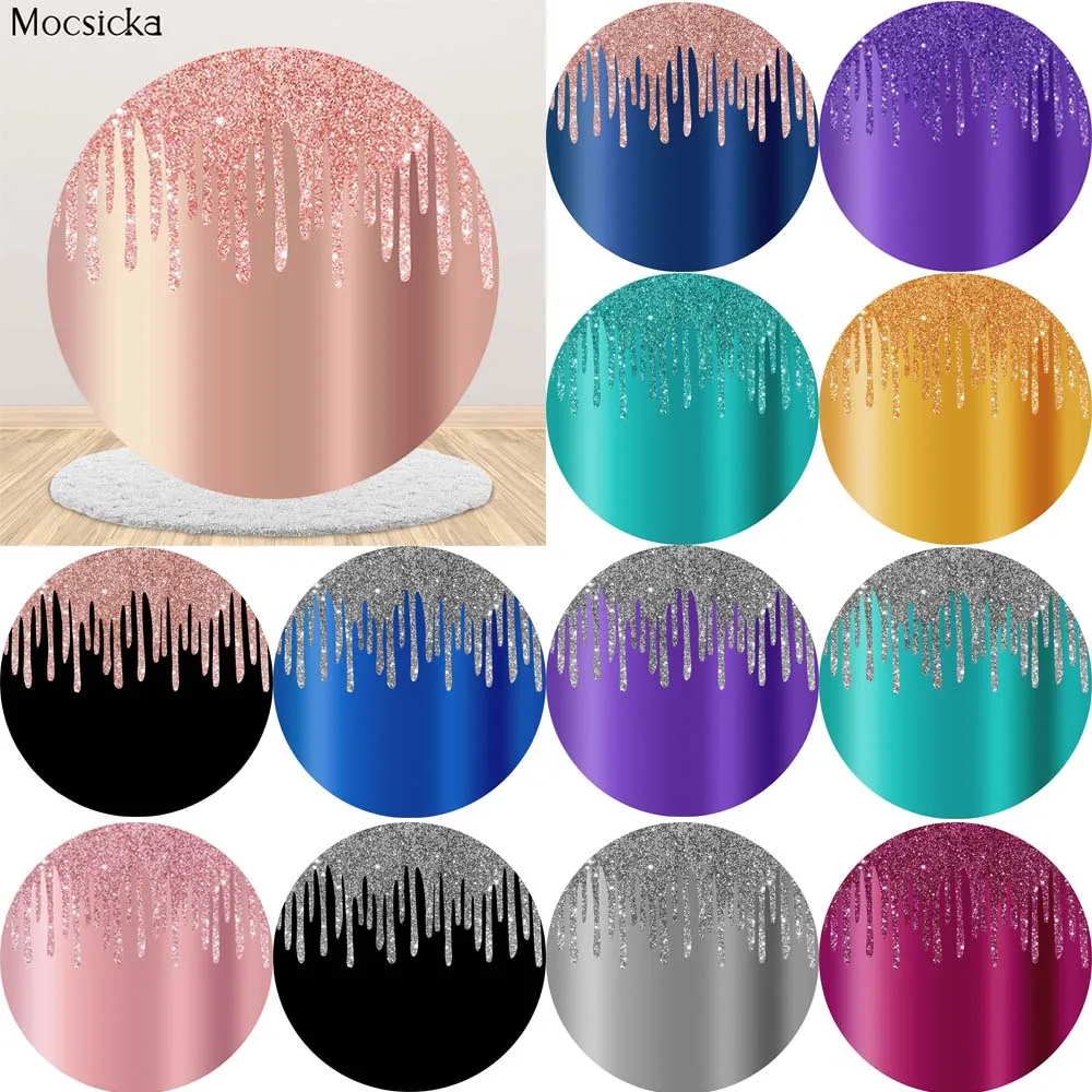 

Mocsicka Solid Color Pink Glitter Party Decoration Backdrop Wedding Birthday Party Round Photo Background Circle Cover Photocall
