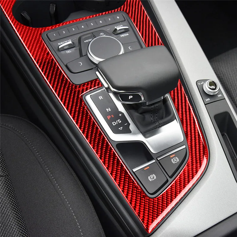 

Наклейки на панель передач для Audi 2017-2019 A4L/A5, автомобильные аксессуары, красные декоративные наклейки из углеродного волокна