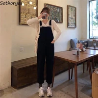 jumpsuits women straps ankle length solid denim trouser womens korean style pockets girl loose student elegant fashion chic new