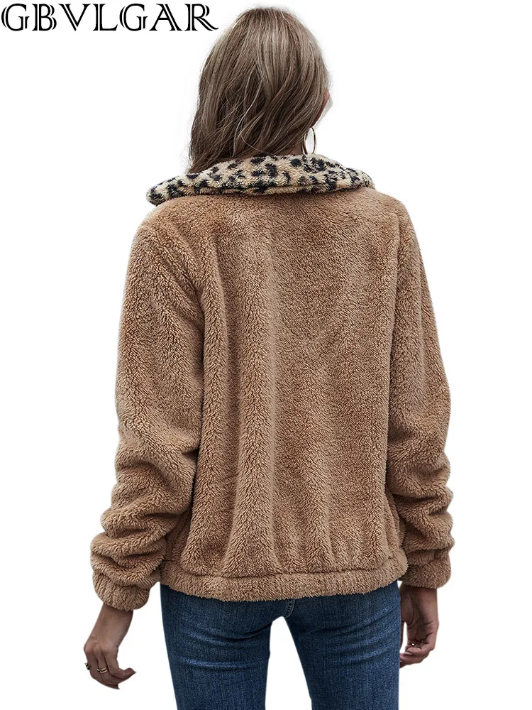 

Jacket Coat Autumn Winter Women Faux Fur Plush Pastel Clothes Fashion Leopard Pocket Zipper Cardigan Outwear Jackets Fall 2020