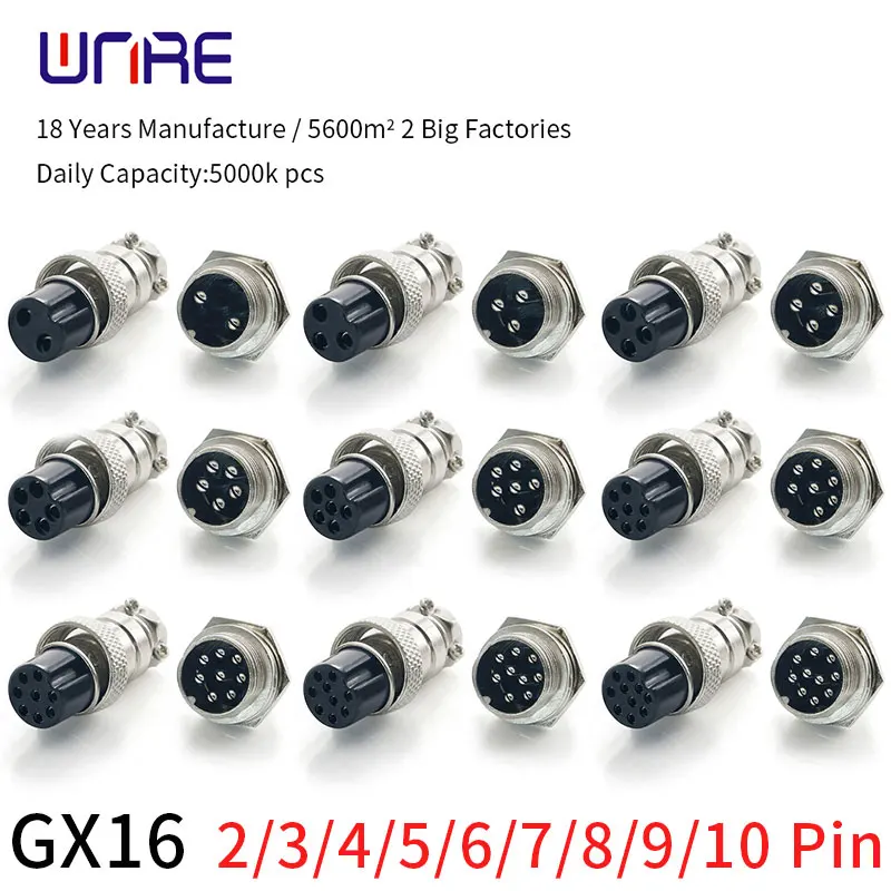 

1set GX16 2/3/4/5/6/7/8/9/10 Pins Male & Female 16mm Circular Aviation Socket Plug Wire Panel Connector