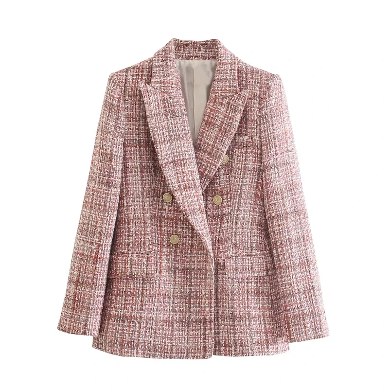 

Женский двубортный блейзер в английском стиле с юбкой и высокой талией