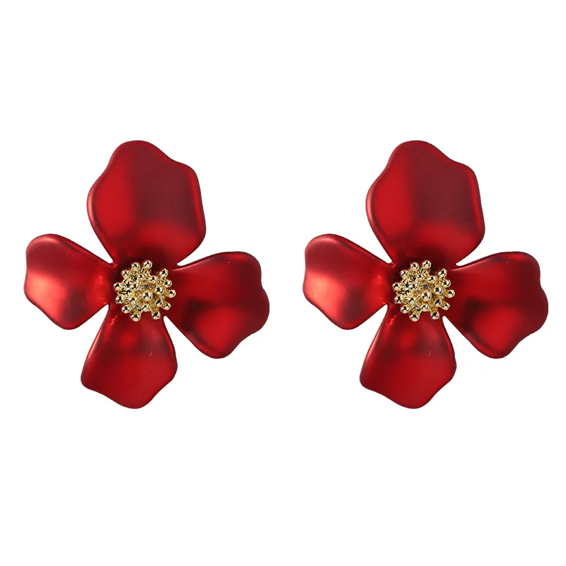 

S925 Silver Needle Red Petals Women's Simple Fashion Temperament Flowers New Year Gift Christmas Ornaments