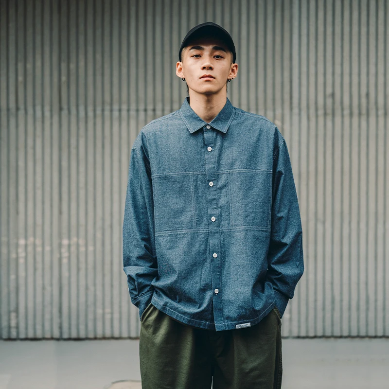 Джинсы мужские джинсовые рубашки с длинным рукавом японские Свободные модные
