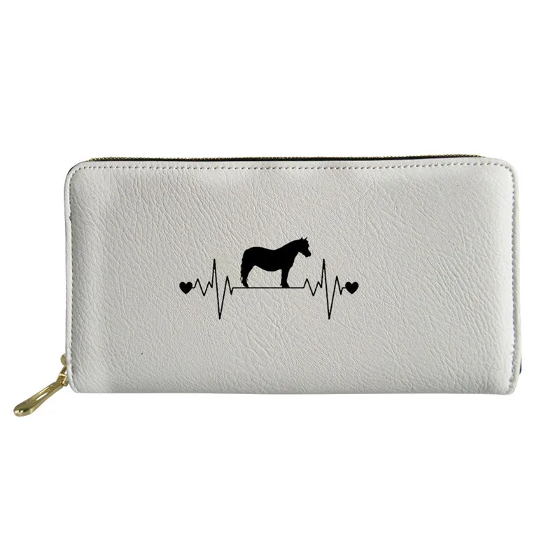 

Black White Wallet Women Luxury PU Purse Heartbeat Horse Design Long Wallets for Casual Ladies Girls Card Cases Bags