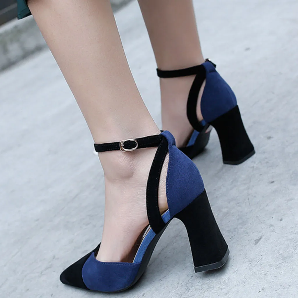 

shoes woman sandals high heels Women's F ashion Pointed Thick Heel Sandals Mature Casual Suede High Heels summer shoes women