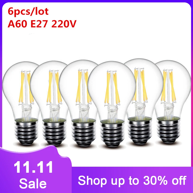 6 шт./лот 2w 4w 6w 8w E27 E14 прозрачные светодиодные лампы 220v A60 G45 ST64 C35 матовая