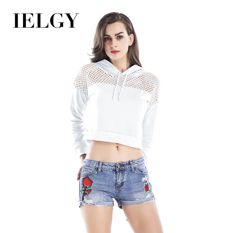

IELGY Casual loose short section long sleeve hooded gauze women
