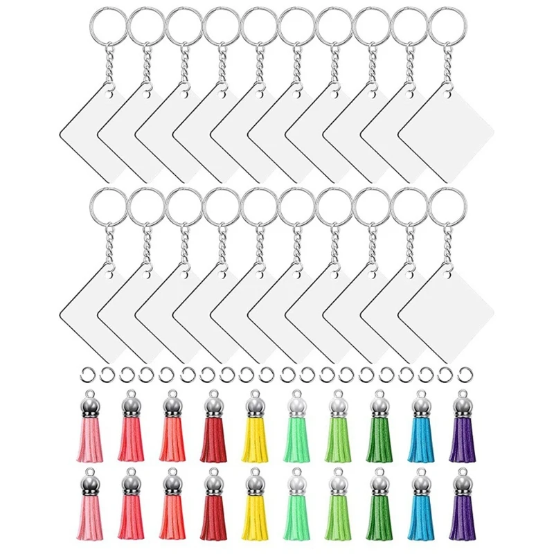 

E56A 80Pcs Blank Keychains Set 20Pcs MDF Keychain Blanks 20Pcs Leather Tassels 20Pcs Keychain Rings 20Pcs Open Jump Rings