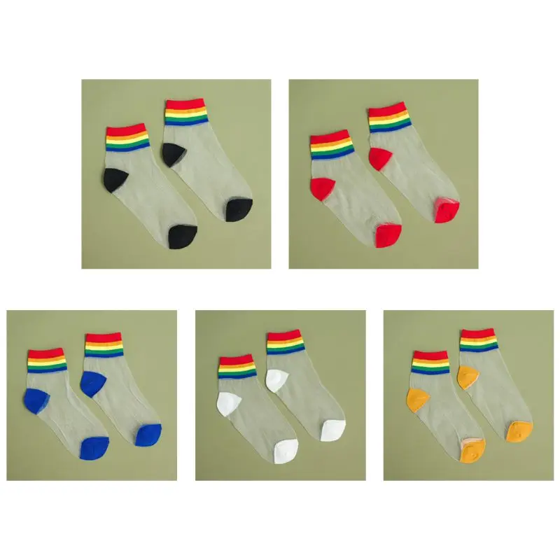 Корейский Стекло волокна носки трубы средней высоты яркий c бантом в полоску