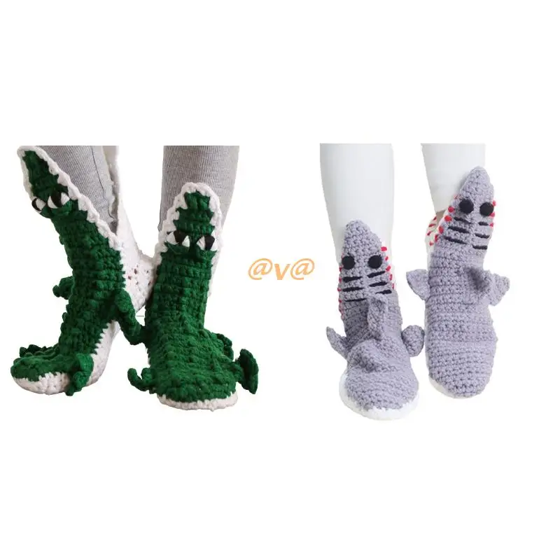 

Women Funny Shark Crocodile Crew Socks Novelty 3D Wide Mouth Eating Leg Animal Cartoon Chunky Crochet Knitted Warm Floor Slipper