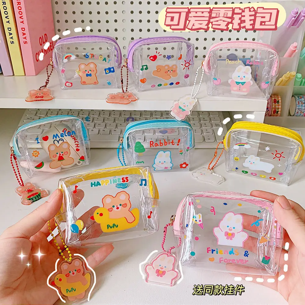 

1pcs Cute Ins Cartoon Portable Coin Purse Cosmetic Bag Transparent Zipper Waterproof Small Jelly Bag Student Storage Bags 2021