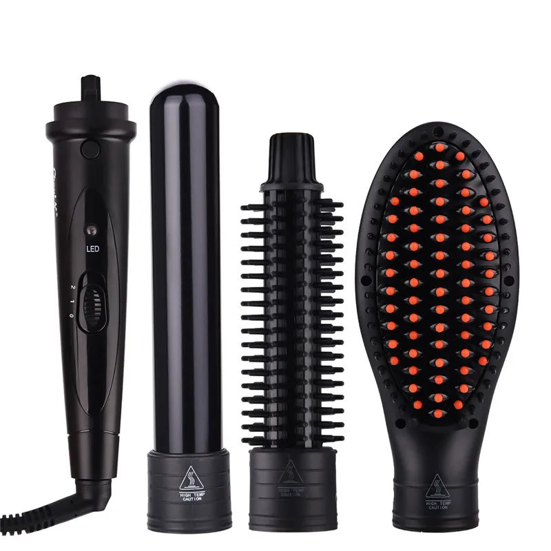 

3 In 1 Hair Styling Tool 32mm Hair Curler with Dual Voltage Hair Comb Brushes for Hair Straightener Temperature Adjust 45