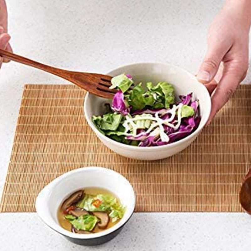 5 Pcs Long Spoons Wooden 6 Forks Handle Round Spoon Set Used For Soup Cooking Blender | Дом и сад