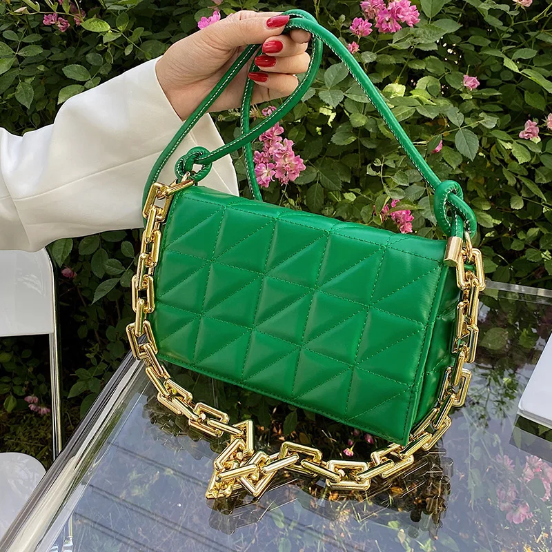 

Branded Women's Shoulder Bags 2021 Soft Gold Metal Chain Pu Leather Armpit Retro Luxury Handbags Small Square Bag Crossboby Bags