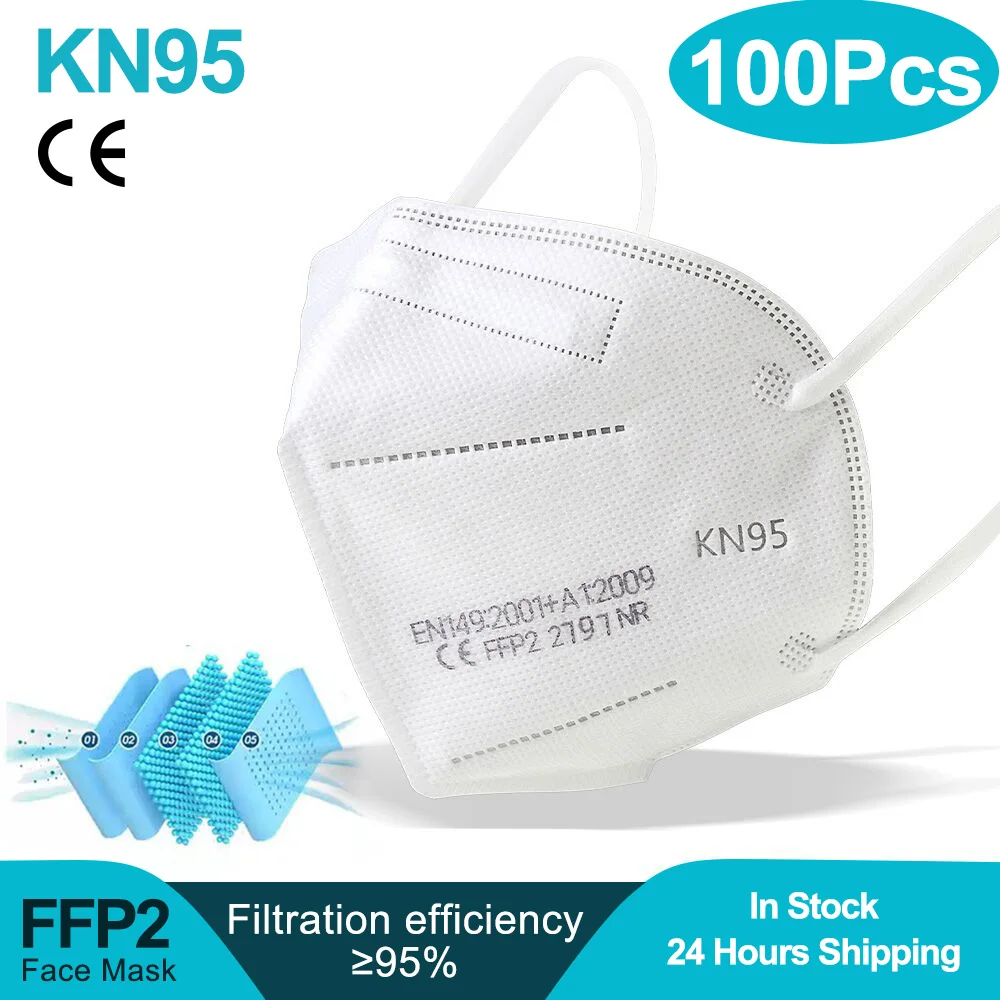 Маска для лица KN95 100 PM2.5 FFP2 CE 5-слойная дышащая с фильтром 95% шт. | Красота и здоровье