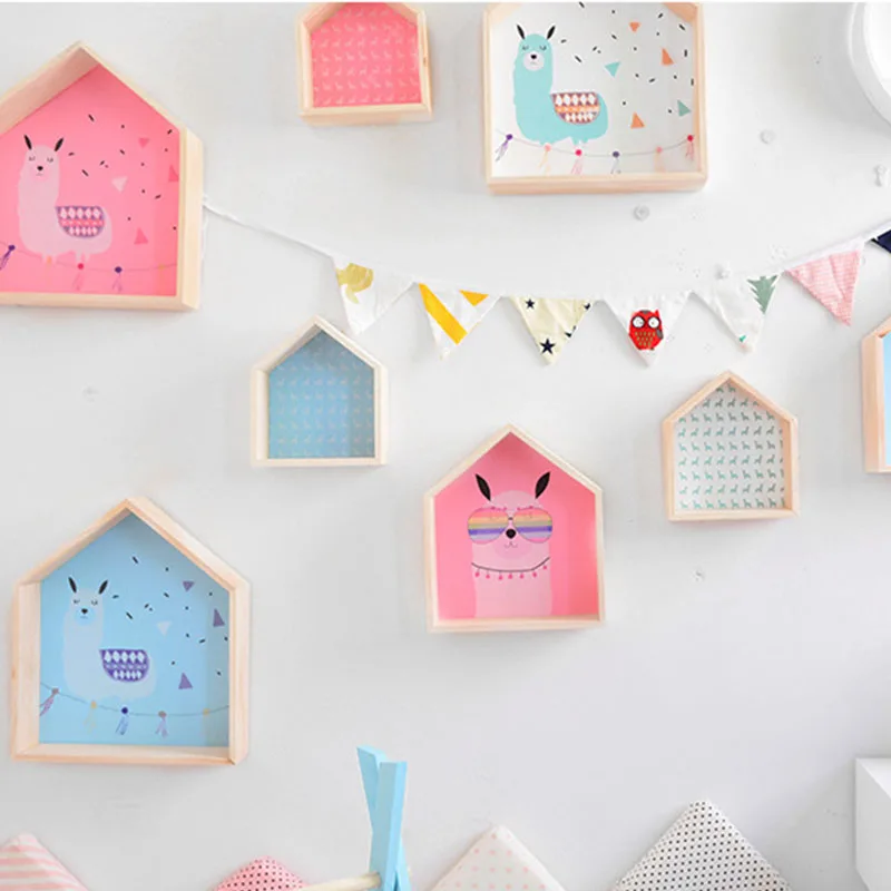 Скандинавский деревянный стеллаж для хранения в форме домика полка детской