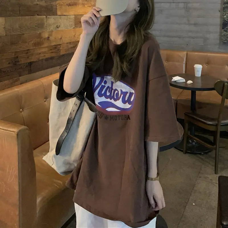 

100% Cotton American Street Retro Short-sleeved T-shirt Women Loose Korean Version of The Ins Tidal Harajuku Wind A Hundred