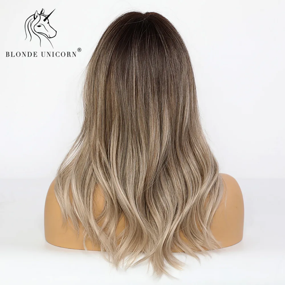 Блонд Единорог синтетические волосы средней длины натуральные волнистые Омбре