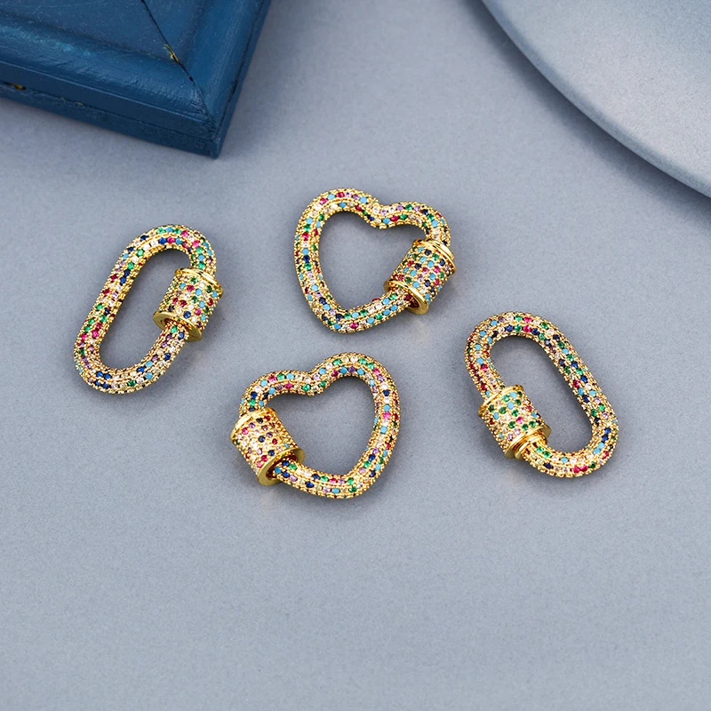 

Multicolor Micro Pave Zirconia Heart Locks Hooks Spiral Clasps Fastener Copper Necklace Accessories For DIY Woman Jewelry Making
