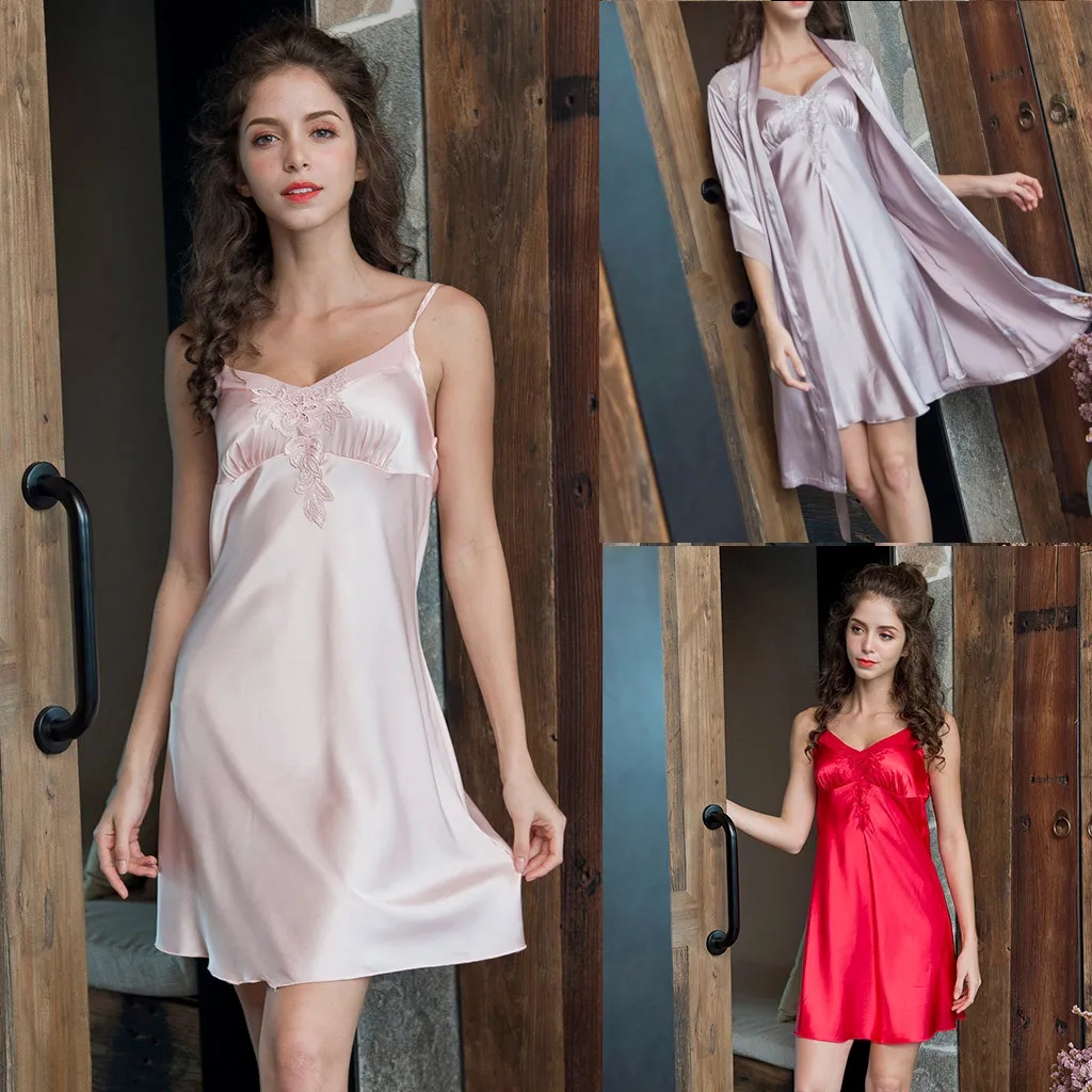 Женское шелковое атласное Ночное платье ночная рубашка без рукавов халат