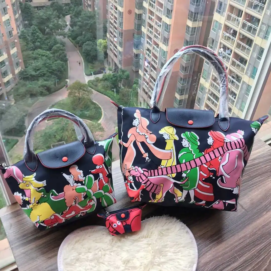 

High quality handbag bag nylon biscuit tote bag female fashion folding handbag famous brand beach bag cartoon poodle