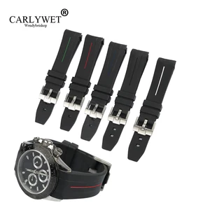 CARLYWET 20mm High Quality Rubber Watch Band Strap With Silver Steel 18mm Buckle For Rolex Daytona GMT Vintage Submariner CARLYWET 20mm High Quality Rubber Watch Band Strap With Silver Steel 18mm Buckle For Rolex Daytona GMT Vintage Submariner