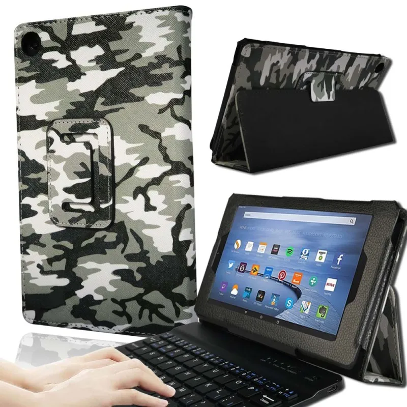 Camouflage KK& LL для Amazon Fire HD 8(6 7 8-го поколения, выпуск-Bluetooth клавиатура планшет кожаный Стенд чехол-книжка - Цвет: Camouflage
