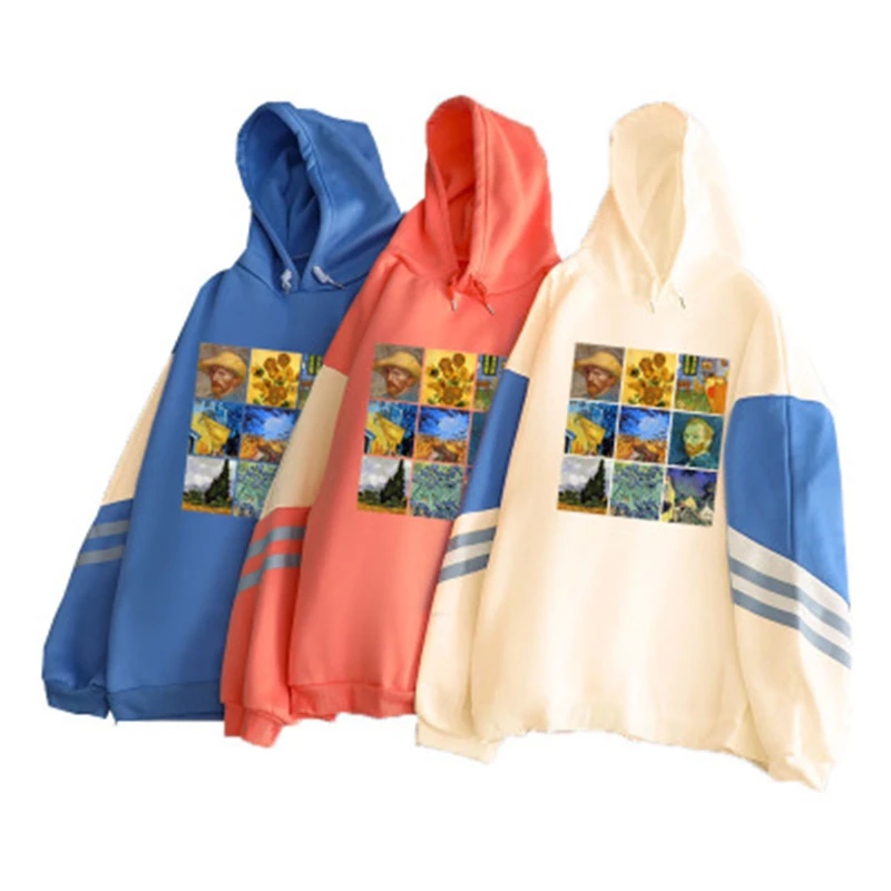 

Women Autumn Winter elegant fashion casual hoodied Pullover printed Oil painting Element Solid color long sleeve pullover